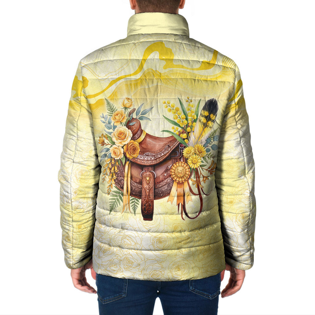 Melbourne Horse Floral Saddle Padded Jacket Yellow Rose With Wattle Flowers