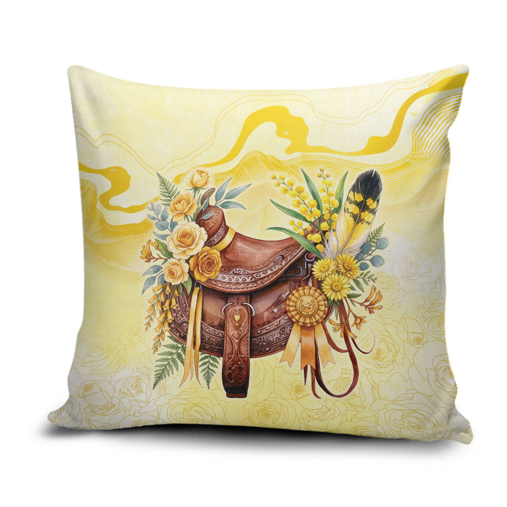 Melbourne Horse Floral Saddle Pillow Cover Yellow Rose With Wattle Flowers
