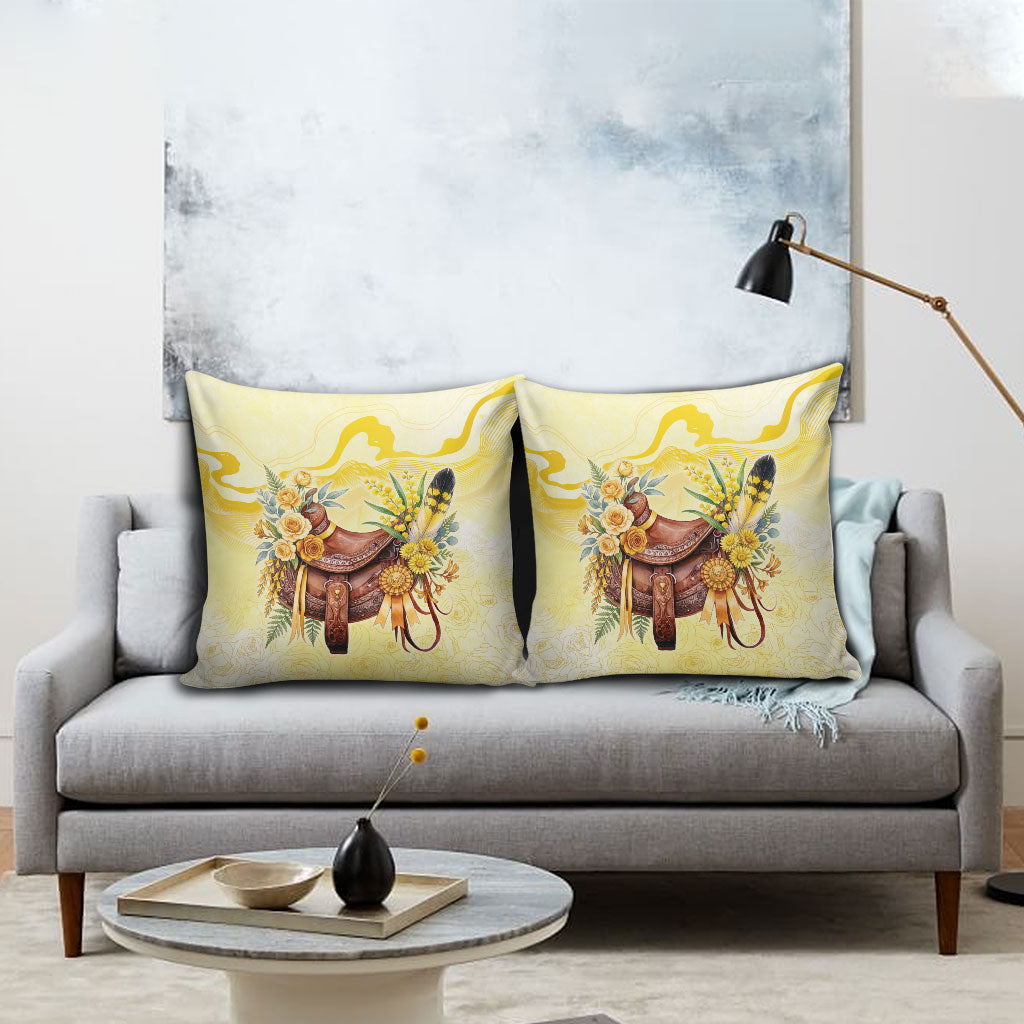 Melbourne Horse Floral Saddle Pillow Cover Yellow Rose With Wattle Flowers