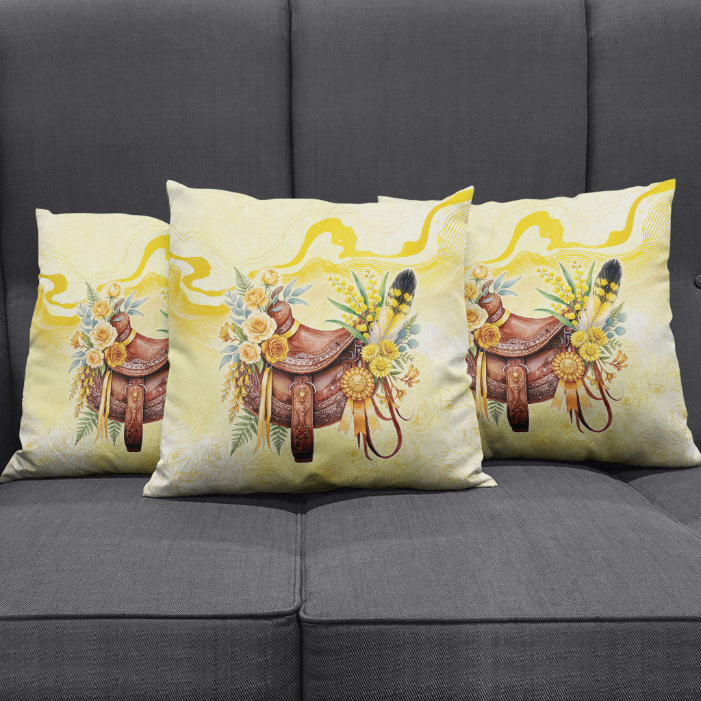 Melbourne Horse Floral Saddle Pillow Cover Yellow Rose With Wattle Flowers