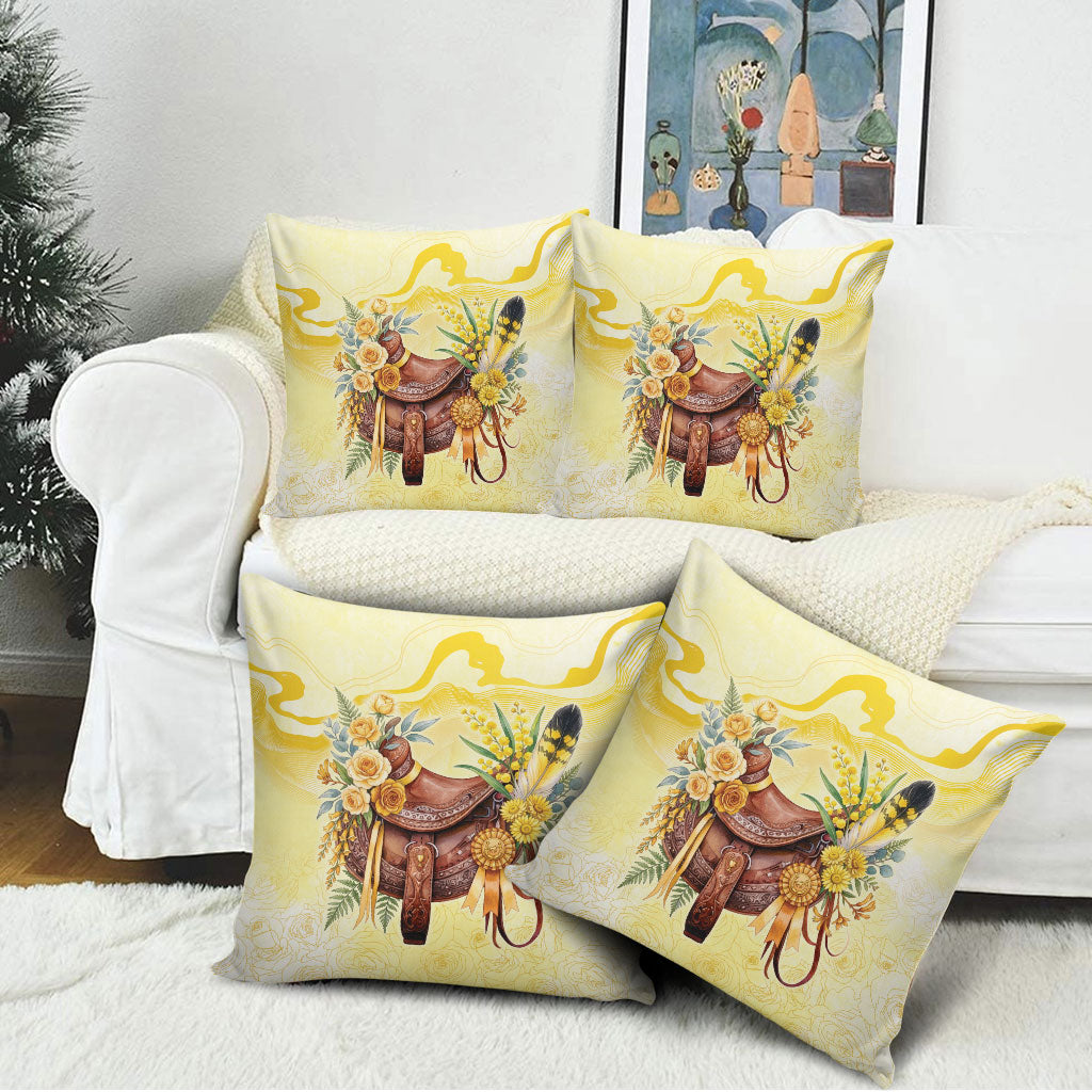 Melbourne Horse Floral Saddle Pillow Cover Yellow Rose With Wattle Flowers