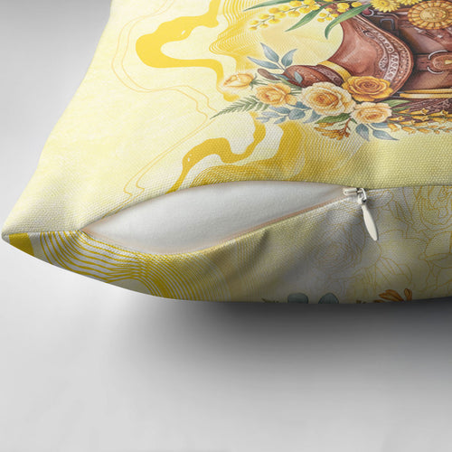 Melbourne Horse Floral Saddle Pillow Cover Yellow Rose With Wattle Flowers