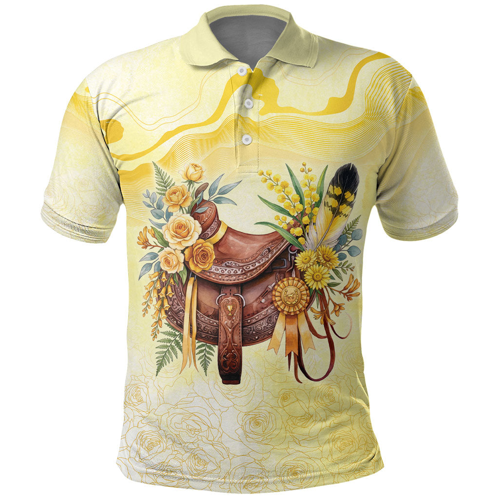 Melbourne Horse Floral Saddle Polo Shirt Yellow Rose With Wattle Flowers