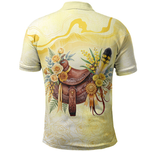 Melbourne Horse Floral Saddle Polo Shirt Yellow Rose With Wattle Flowers