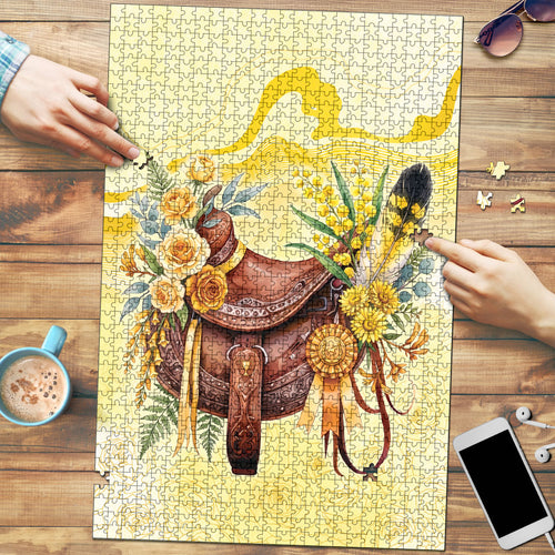 Melbourne Horse Floral Saddle Puzzle Yellow Rose With Wattle Flowers