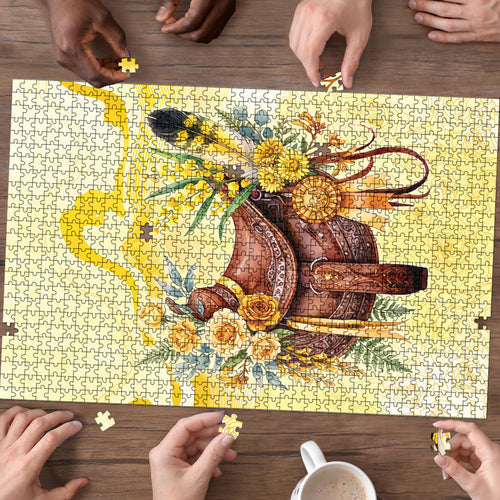 Melbourne Horse Floral Saddle Puzzle Yellow Rose With Wattle Flowers