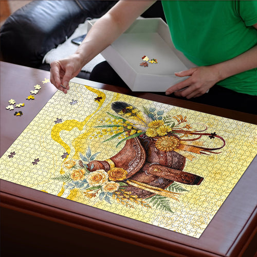 Melbourne Horse Floral Saddle Puzzle Yellow Rose With Wattle Flowers