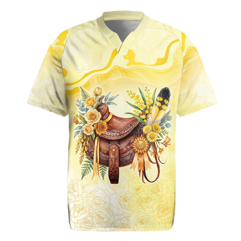 Melbourne Horse Floral Saddle Rugby Jersey Yellow Rose With Wattle Flowers