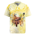 Melbourne Horse Floral Saddle Rugby Jersey Yellow Rose With Wattle Flowers