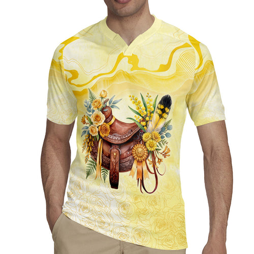 Melbourne Horse Floral Saddle Rugby Jersey Yellow Rose With Wattle Flowers