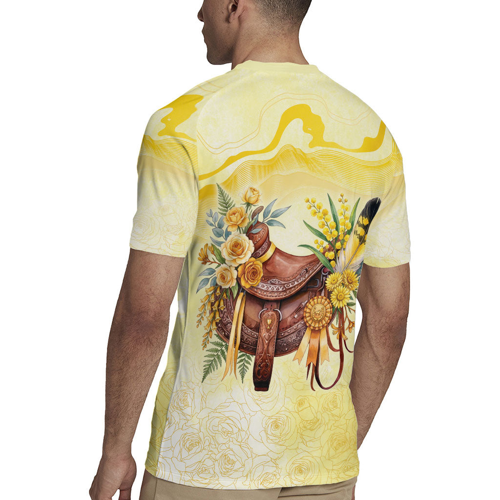 Melbourne Horse Floral Saddle Rugby Jersey Yellow Rose With Wattle Flowers
