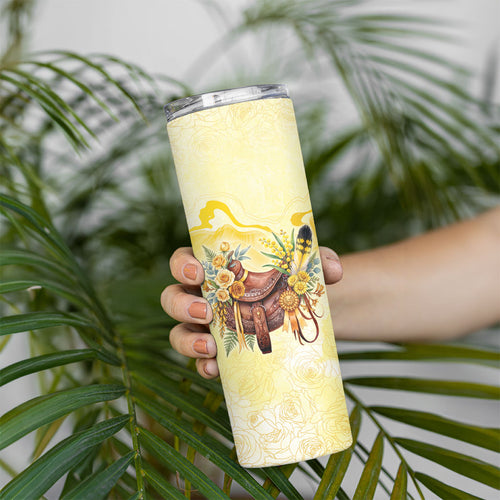 Melbourne Horse Floral Saddle Skinny Tumbler Yellow Rose With Wattle Flowers