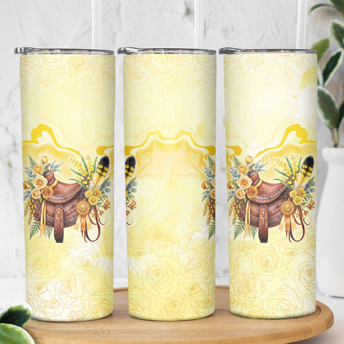 Melbourne Horse Floral Saddle Skinny Tumbler Yellow Rose With Wattle Flowers