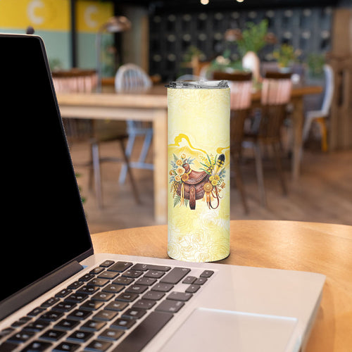 Melbourne Horse Floral Saddle Skinny Tumbler Yellow Rose With Wattle Flowers