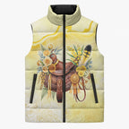 Melbourne Horse Floral Saddle Sleeveless Puffer Jacket Yellow Rose With Wattle Flowers