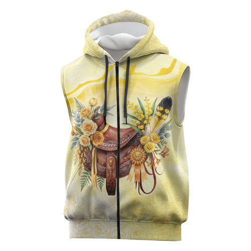 Melbourne Horse Floral Saddle Sleeveless Zip Hoodie Yellow Rose With Wattle Flowers