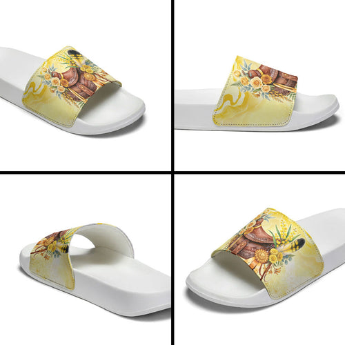 Melbourne Horse Floral Saddle Slide Sandals Yellow Rose With Wattle Flowers