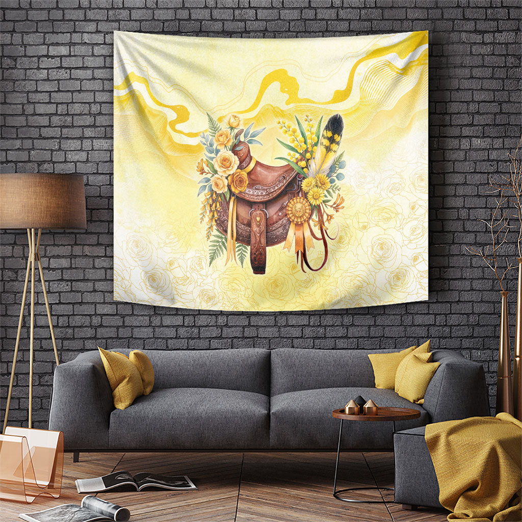 Melbourne Horse Floral Saddle Tapestry Yellow Rose With Wattle Flowers