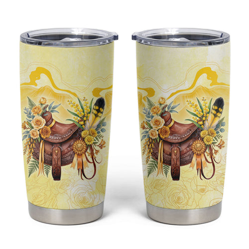 Melbourne Horse Floral Saddle Tumbler Cup Yellow Rose With Wattle Flowers