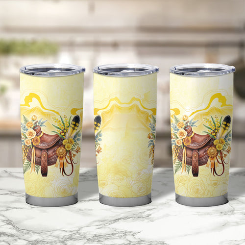 Melbourne Horse Floral Saddle Tumbler Cup Yellow Rose With Wattle Flowers