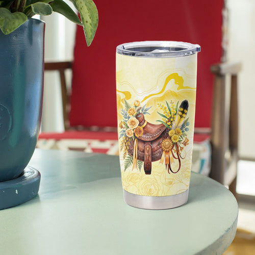 Melbourne Horse Floral Saddle Tumbler Cup Yellow Rose With Wattle Flowers