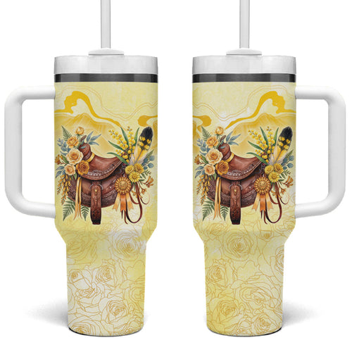 Melbourne Horse Floral Saddle Tumbler With Handle Yellow Rose With Wattle Flowers