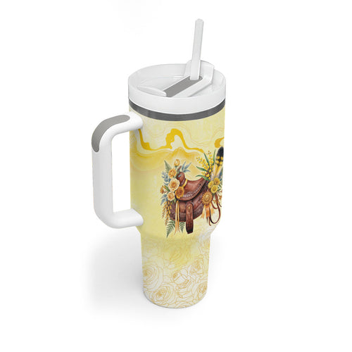Melbourne Horse Floral Saddle Tumbler With Handle Yellow Rose With Wattle Flowers
