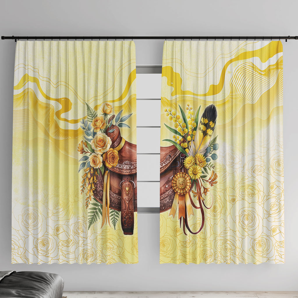 Melbourne Horse Floral Saddle Window Curtain Yellow Rose With Wattle Flowers
