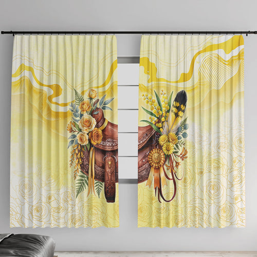 Melbourne Horse Floral Saddle Window Curtain Yellow Rose With Wattle Flowers