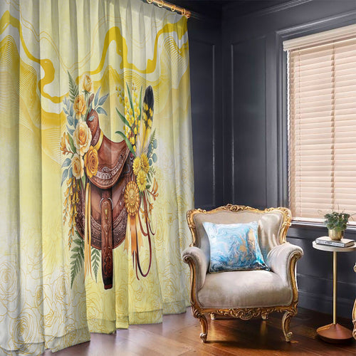 Melbourne Horse Floral Saddle Window Curtain Yellow Rose With Wattle Flowers
