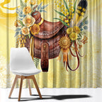 Melbourne Horse Floral Saddle Window Curtain Yellow Rose With Wattle Flowers