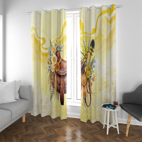 Melbourne Horse Floral Saddle Window Curtain Yellow Rose With Wattle Flowers