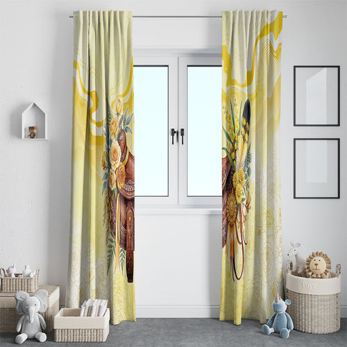 Melbourne Horse Floral Saddle Window Curtain Yellow Rose With Wattle Flowers