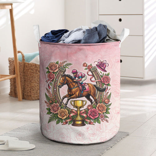 Melbourne Horse Race Laundry Basket Aussie Floral Horseshoe Pink Rose