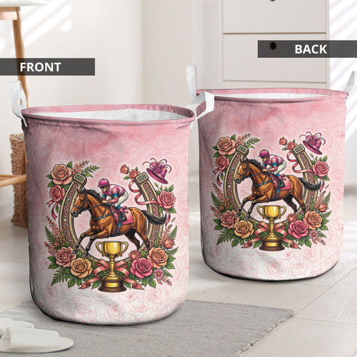 Melbourne Horse Race Laundry Basket Aussie Floral Horseshoe Pink Rose