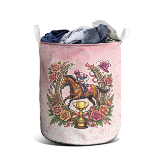 Melbourne Horse Race Laundry Basket Aussie Floral Horseshoe Pink Rose