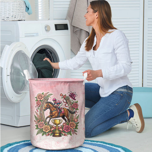 Melbourne Horse Race Laundry Basket Aussie Floral Horseshoe Pink Rose