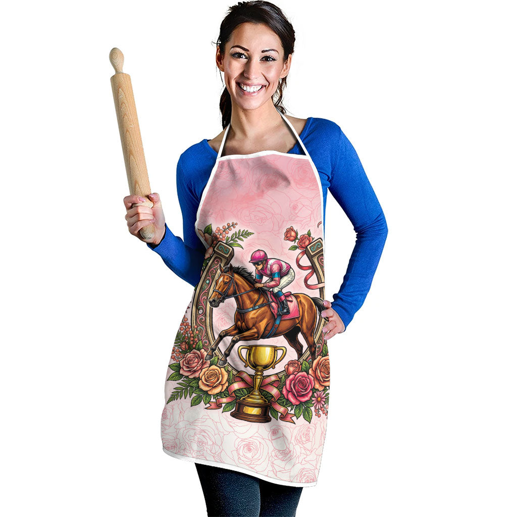 Melbourne Horse Race Apron Aussie Floral Horseshoe Pink Rose