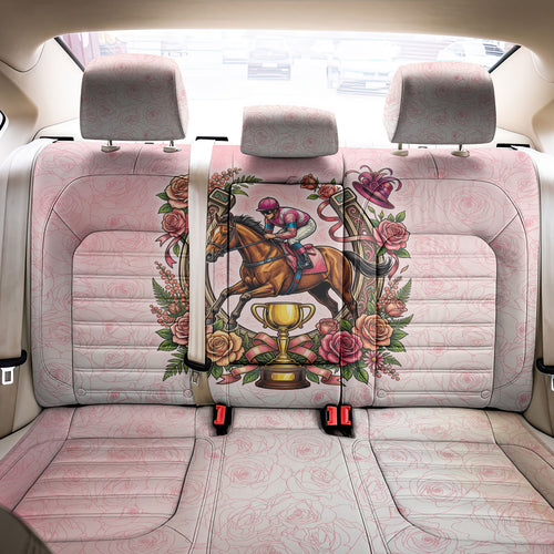Melbourne Horse Race Back Car Seat Cover Aussie Floral Horseshoe Pink Rose