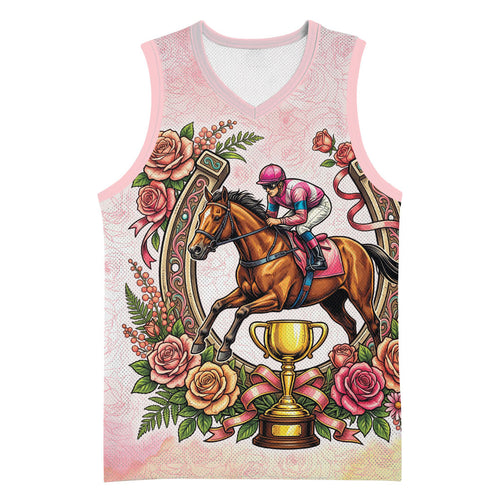 Melbourne Horse Race Basketball Jersey Aussie Floral Horseshoe Pink Rose