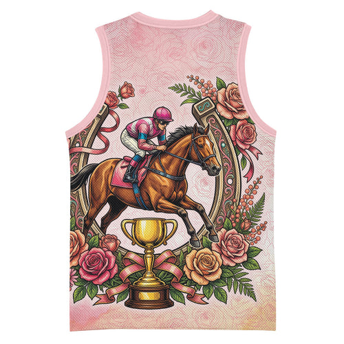 Melbourne Horse Race Basketball Jersey Aussie Floral Horseshoe Pink Rose