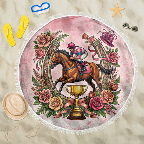 Melbourne Horse Race Beach Blanket Aussie Floral Horseshoe Pink Rose
