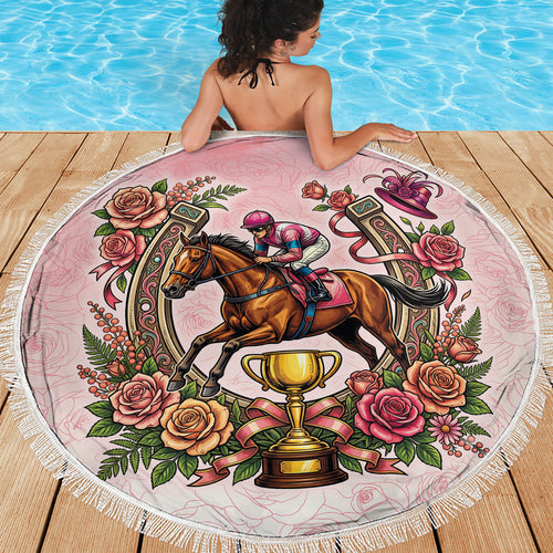 Melbourne Horse Race Beach Blanket Aussie Floral Horseshoe Pink Rose