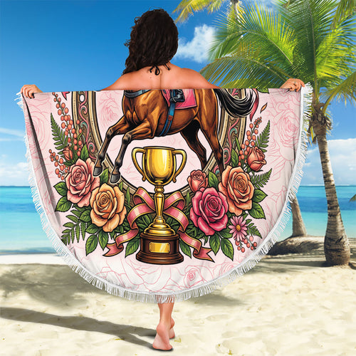 Melbourne Horse Race Beach Blanket Aussie Floral Horseshoe Pink Rose