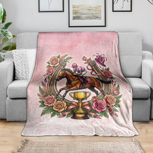 Melbourne Horse Race Blanket Aussie Floral Horseshoe Pink Rose
