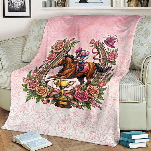 Melbourne Horse Race Blanket Aussie Floral Horseshoe Pink Rose