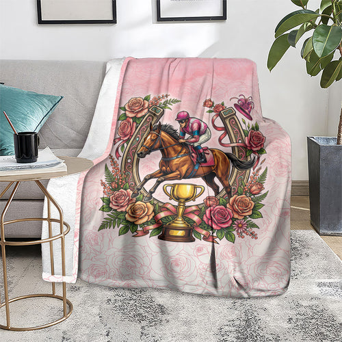 Melbourne Horse Race Blanket Aussie Floral Horseshoe Pink Rose