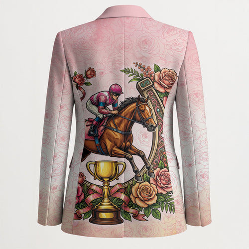 Melbourne Horse Race Blazer Aussie Floral Horseshoe Pink Rose