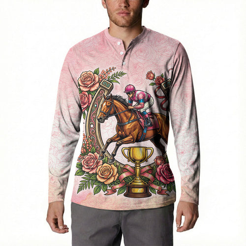 Melbourne Horse Race Button Sweatshirt Aussie Floral Horseshoe Pink Rose
