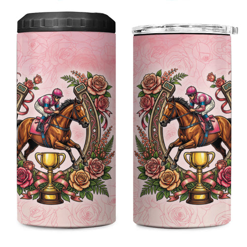 Melbourne Horse Race 4 in 1 Can Cooler Tumbler Aussie Floral Horseshoe Pink Rose